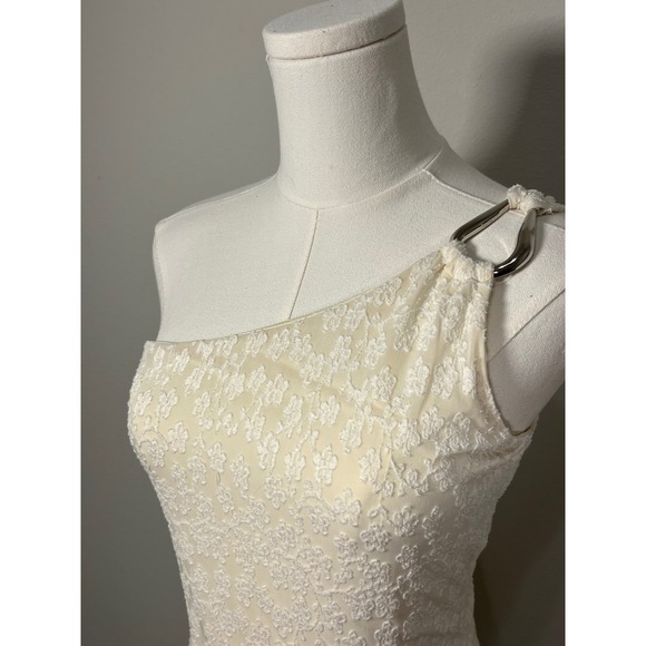 Princess Polly Cream Lace One Shoulder Ruched Mini Dress Size US 4 - Picture 4 of 8